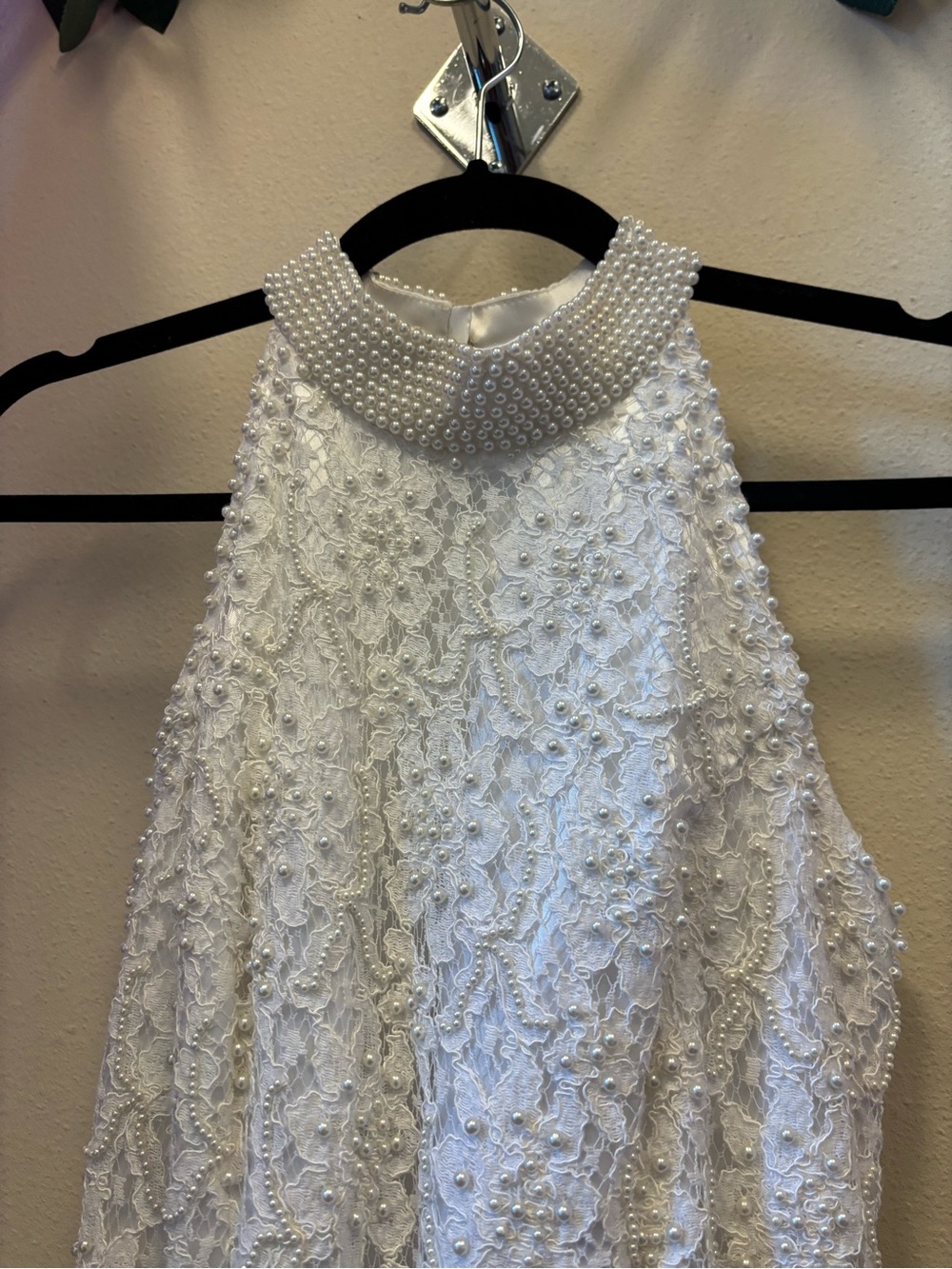 High-Neck White Lace Pearl Beaded Bridal Maxi Dress - Picture 3 of 6